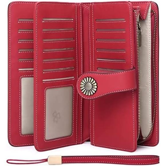 Wallets for Women Genuine Leather Credit Card Holder 5-Vegan-Red-1